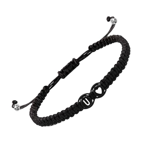 Initialen-Charm-Armband, Armbänder für Paare mit Herz-Design, geflochtenes Kordelzug-Armband, 26 Buchstaben, verstellbar, für Damen und Herren, Refer to description, Kordel, Unisex von Generic