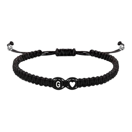 Initialen-Charm-Armband, Armbänder für Paare mit Herz-Design, geflochtenes Kordelzug-Armband, 26 Buchstaben, verstellbar, für Damen und Herren, Refer to description, Kordel, Unisex von Generic