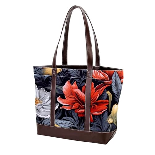 Ink Plants-1508 modische Damen-Umhängetasche, aus gewaschenem, strapazierfähigem Leder, mit Tragegriff oben, mit Taschen und Reißverschluss, Mehrfarbig 02, 33.8x12x31cm/13.3x4.7x12.2 in von Generic