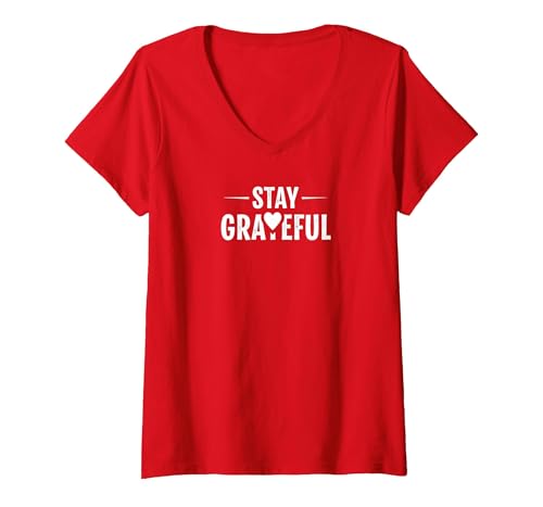 Inspirierendes Zitat Stay Grateful T-Shirt mit V-Ausschnitt, Damen, Rot, XXL von Generic