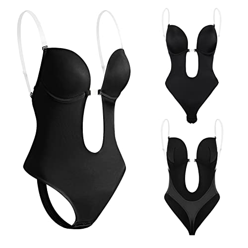 Invishaper - Plunge Damen BH RüCkenfreie Body Tiefen RüCkenausschnitt, Shapewear Formende Bodys Bodysuit mit Haken Shaping Unterwäsche Rückenfreier BH Tiefer V Ausschnitt (Schwarz, 3XL) von Generic