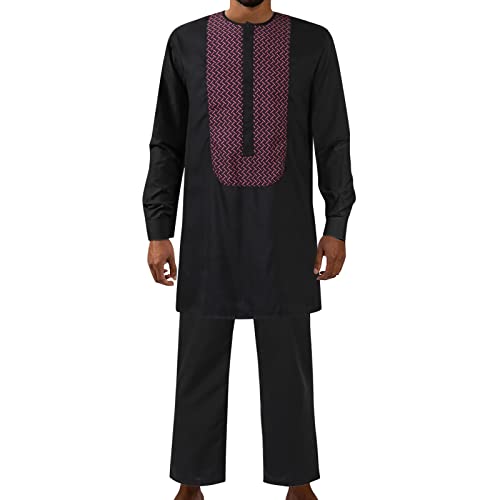 Islamische Kleidung Herren Dubai Männer - Arabische Kleider Robe Kaftan Muslimisch Maxi Hemd Hose Langarm Streifenanzug mit Langen Ärmeln Afrikanischer Ethnischer Freizeitanzug von Generic