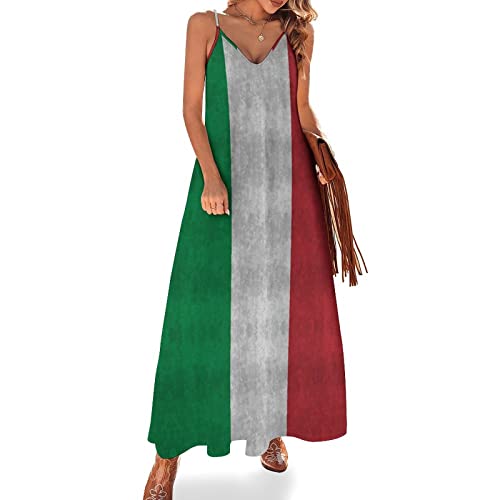 Italienische Flagge Damen Ärmelloses Maxikleid Lang Kleid V-Ausschnitt Strandkleid Freizeitkleid von Generic