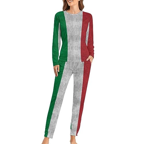 Italienische Flagge Damen Schlafanzug Lange Pyjama Set Zweiteiliger Nachtwäsche Langarm Hausanzug Sleepwear von Generic