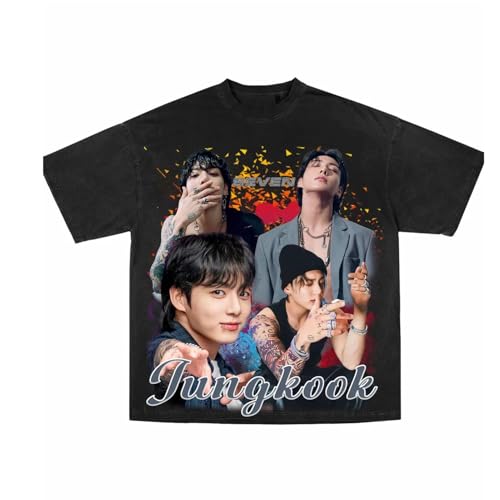 Jungkook Trendy Grafik T-Shirt ARM-Y Unterstützung Unisex T-Shirts for Männer Frauen Mädchen(Washed Black,3XL) von Generic
