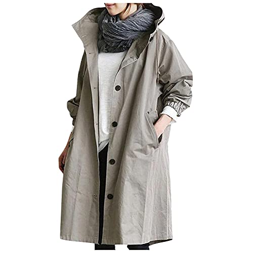 Jacke Damen, Fahrrad Regenjacke Fleece Jacke Lange Mäntel Regen Trenchcoat Oversize Strickjacke Daunenjacke Mit Kapuze Hipster Herbst Jacken Langer Cardigan Lässige Strickjacken(1-Grau, XL) von Generic