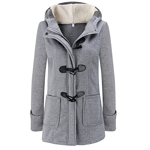 Jacke Damen, Trachtenjacke Damen Wintermantel Damen Lang Teddyjacke Damen Mit Kapuze Warm Einfarbige Sweatjacke Mit Knöpfen Pullover Damen Elegant Damen Wintermantel Warme (Grau,4XL) von Generic