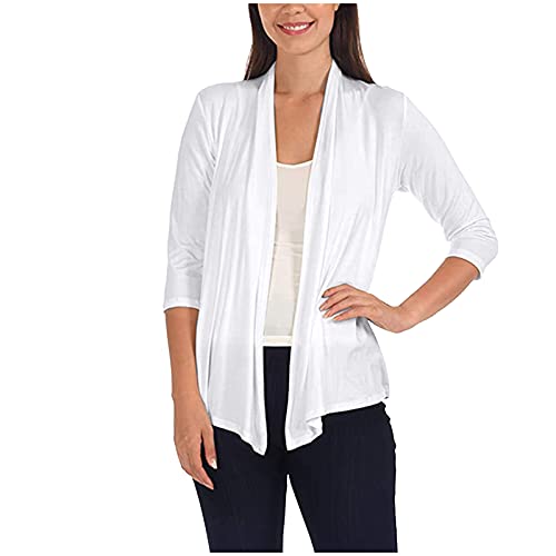 Jacke Damen FrüHling Sommer Strickjacke Kurz Cardigan 3/4 Arm Schulterjacke Elegant Strickjacken Vorne Offen Strickmantel DüNn Sommerjacke Elegant üBergangsjacke-Strickcardigan von Generic