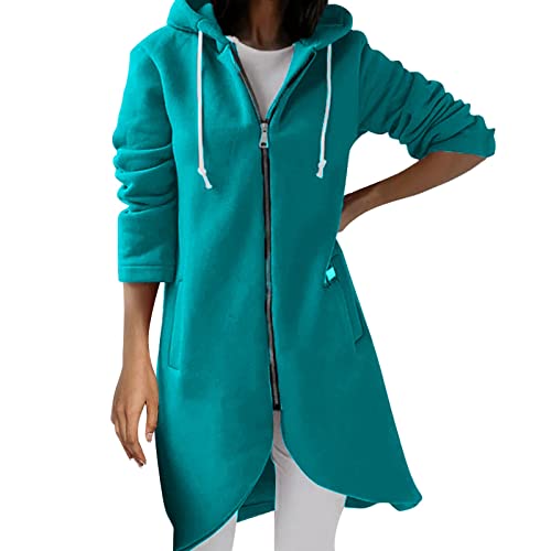 Jacke Damen Langen Sweatjacke Casual Baumwolle Fleecejacke mit Kapuze Sport Sweatshirt Einfarbig Elegant Kapuzenjacke Winter Langarm Hoodies Mantel Teenager Mädchen Kapuzenpullover von Generic