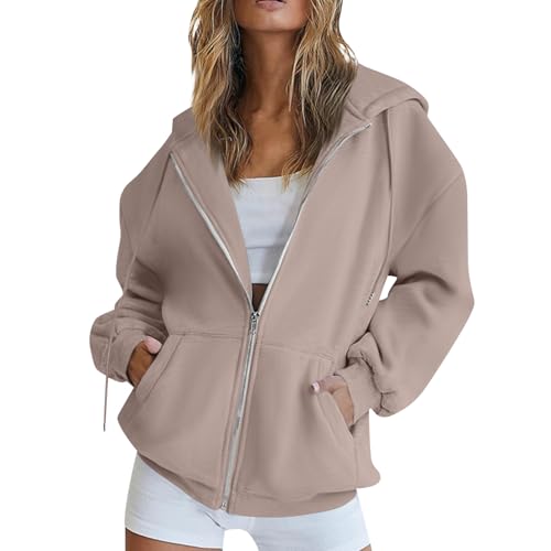 Jacke Damen Sommer Kapuzenpullover Für Sommerjacke Einfarbig Basic Langarm Kapuzenjacke Mit Reißverschluss Oversize Hoodies Freizeit Übergangsjacke Hoodie von Generic