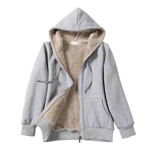 Jacke Damen Sweatshirt Winter Casual aufgereiht warm Reißverschluss Mantel Kapuze Damen Mantel Damen Jeansjacke Kurz wasserdichte Regenjacke (Grey, XXXXXXXXL) von Generic