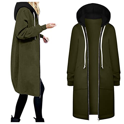 Jacke Damen Trenchcoat Langer Herbst Winter Mantel Trenchcoat Warm Slim Langer Jacken Overcoat Oberbekleidung Mode Einfarbig Reißverschluss Damenmantel Wollmantel Windjacke (4-Army Green, S) von Generic