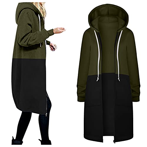 Jacke Damen Trenchcoat Langer Herbst Winter Mantel Trenchcoat Warm Slim Langer Jacken Overcoat Oberbekleidung Mode Einfarbig Reißverschluss Damenmantel Wollmantel Windjacke (5-Army Green, XL) von Generic