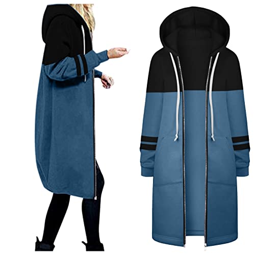Jacke Damen Trenchcoat Langer Herbst Winter Mantel Trenchcoat Warm Slim Langer Jacken Overcoat Oberbekleidung Mode Einfarbig Reißverschluss Damenmantel Wollmantel Windjacke (8-Blue, L) von Generic