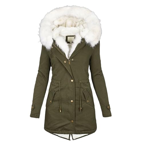 Jacke Damen Winter,Damen Winterparka Mantel Winterjacke Parka Daunenmantel Herbst Winter Warm Kunstfellkragen Kapuzenmantel Mit Tasche,Lange Steppjacke Damen,Longjacke Damen Winter,B Army Green,S von Generic