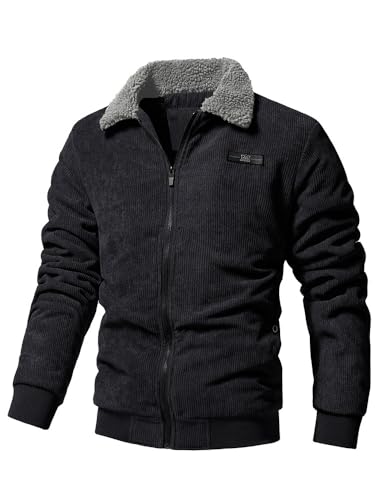 Jacke Herren Cordjacke Stehkragen Teddyfell Gefütterte Regular Fit Reißverschluss Freizeit Winterjacke Warme Mit Taschen Winterjacke Herren Cord Jacke Herren mit Plüschfutter Stehkragen Regular Fit von Generic