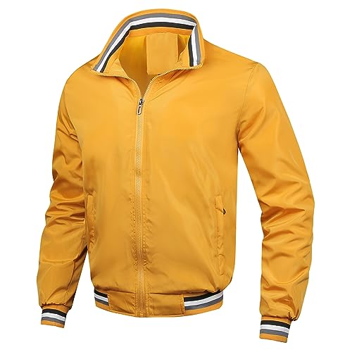 Jacke Herren Ultraleichte Bomberjacke Basic Übergangsjack Leichte Dünne Herren-Jacken Freizeit Softshelljacke Große Größen Sportjacke Casual Locker Jacket Sale Gelb 3XL von Generic