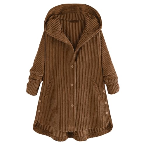 Jacke aus Cordsamt, für Damen, lässig, einfarbig, mit Knopfleiste, Kapuzenjacke, Langarm, mit Taschen, Oversized-Jacke, locker, warm und bequem, Blouson, #F-Brun, 38 von Generic