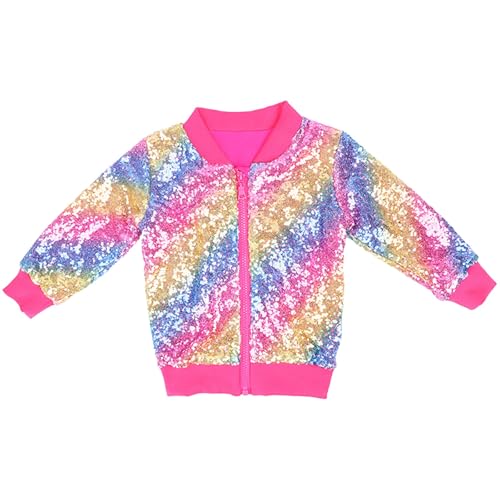 Jacke für Mädchen mit Pailletten Kinder Glitzer Übergangsjacke Reißverschluss Softshelljacke Langarm Sportjacke Einfarbige Mode Strickjacke Mantel (Yellow, 140) von Generic