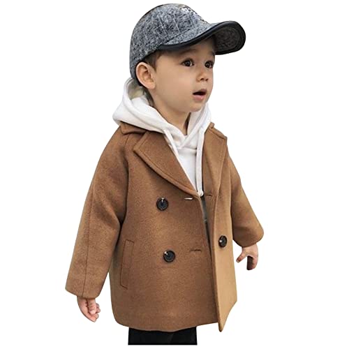 Jacken für Jungen Zweireihige gekerbte Baby-Brust-Jacke Jungen-Mantel Eleganter Kinder-Wollkragen-Plaid-Mantel-Mantel-Kleinkind-Trenchcoat-Jungen-Mantel und Jacke (Khaki, 12-18 Months) von Generic