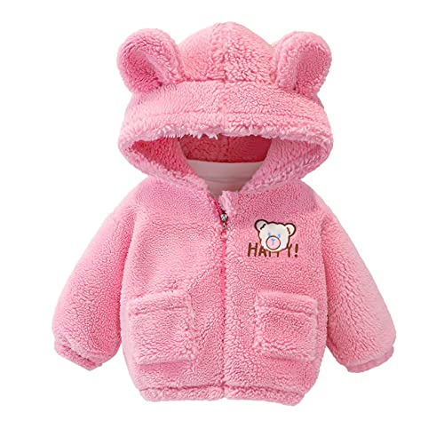 Jacken für Kleinkinder Neugeborenes Baby Mädchen Jungen Cartoon Brief Jacke Ohren mit Kapuze Oberbekleidung Reißverschluss warmer Fleece Wintermantel (Hot Pink, 18-24 Months) von Generic