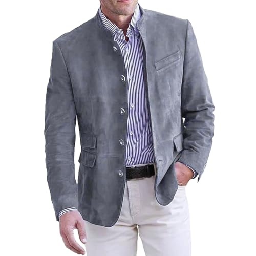 Jackett Herren - Freizeit Sakkos für Herren Regular Fit Modern Sakko Stehkragen Retro Jacket for Men Einfarbig Blazer Mode Anzugjacke Lässig Business Jacke Lockere Herrenjacke Anzug Jacke von Generic