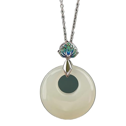 Jade-Anhänger, Hetian-Jade, Harmonie-Schnallen-Anhänger, Lotus-Charme, Vintage-Halskette aus Sterlingsilber für Damen von Generic
