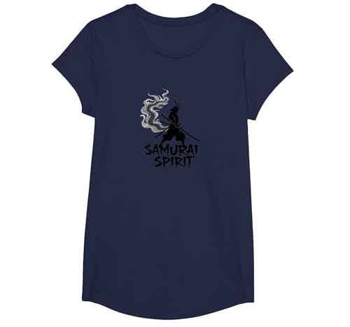 Japanische Samurai Spirit Warrior Kunst für Männer T-Shirt, Girls, Marineblau, XS von Generic