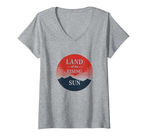 Japanisches Land der aufgehenden Sonne für Männer, Vintage-Stil, Geschenk T-Shirt mit V-Ausschnitt, Damen, Grau Meliert, M von Generic