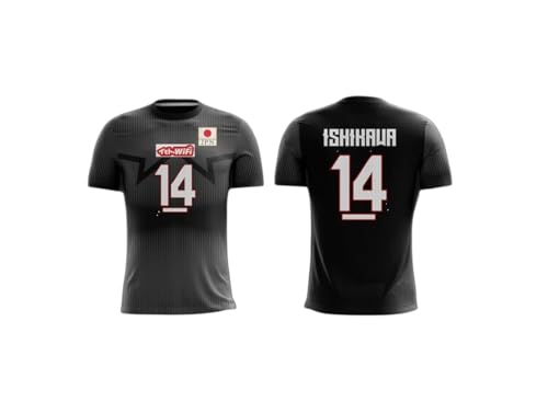 Japanisches Volleyball-Trikot, Ishikawa Nr. 14, genähte Logo-Flagge, Rot und Schwarz, Schwarz, Klein Japanisches Volleyball-Trikot, Ishikawa Nr. 14, genähte Logo-Flagge, Rot und Schwarz, Schwarz, Klein von Generic