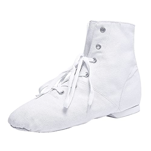 Jazz Tanzschuhe Damen Ballsaal Tanz Flach Jazzschuh Mit Fussbett Tanzstiefel Atmungsaktiv Segeltuch Ballettschuhe Weichbettung Gepolsterte Trainingsschuhe mit weichen Sohlen Verstellbarer (White, 42) von Generic