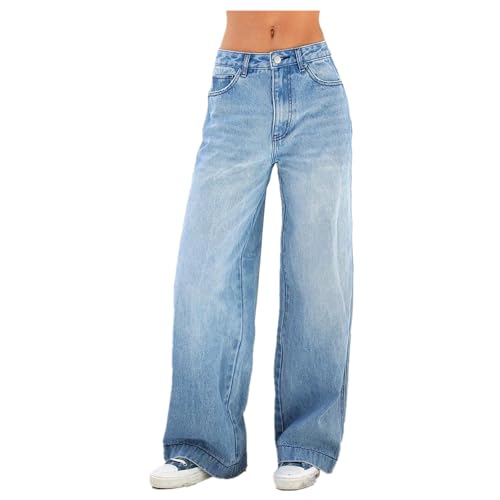Jeans Damen Baggy Boyfriend Y2k Jeanshose Low Waist Cargo Jeans Gerade Breites Bein Denim Hosen Teenager Mädchen Streetwear von Generic