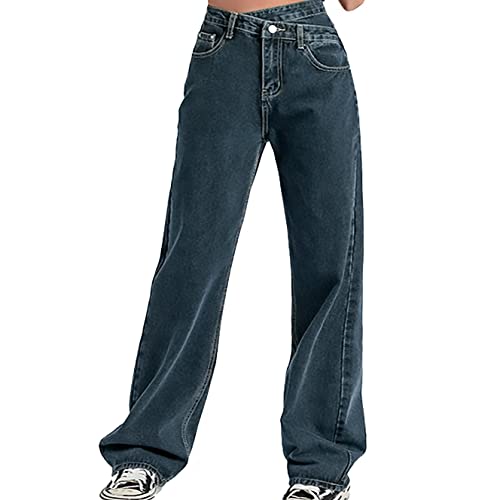 Jeans Damen Baggy Boyfriend Y2k Jeanshose Low Waist Cargo Jeans Gerade Breites Bein Denim Hosen Teenager Mädchen Streetwear von Generic