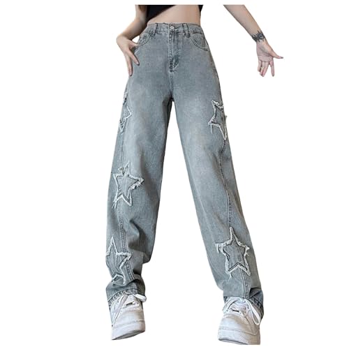 Jeans Damen Baggy Low Waist Wide Leg Jeanshose Stern Denim Jeans Damen Relaxed Fit 2024 Y2K Streetwear Boyfriend Jeanshose in Used-Optik Freizeithose Schlaghose Jeans Damen Baggy Low Waist Wide Leg Jeanshose Stern Denim Jeans Damen Relaxed Fit 2024 Y2K Streetwear Boyfriend Jeanshose in Used-Optik Freizeithose Schlaghose von Generic