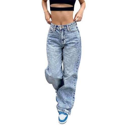 Jeans Damen Baggy Vintage Boyfriend Hose Weites Bein Denim Y2k Stretch Jeanshose Loose Hosen Schlupfjeans Low Waist Jeans Streetwear von Generic