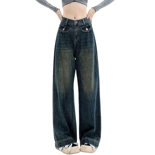 Jeans Damen Baggy Vintage Boyfriend Hose Weites Bein Denim Y2k Stretch Jeanshose Loose Hosen Schlupfjeans Low Waist Jeans Streetwear von Generic
