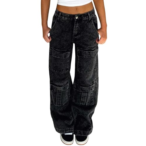 Jeans Damen Baggy Vintage Boyfriend Hose Weites Bein Denim Y2k Stretch Jeanshose Loose Hosen Schlupfjeans Low Waist Jeans Streetwear von Generic