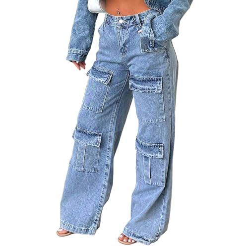 Jeans Damen Baggy Vintage Boyfriend Hose Weites Bein Denim Y2k Stretch Jeanshose Loose Hosen Schlupfjeans Low Waist Jeans Streetwear von Generic