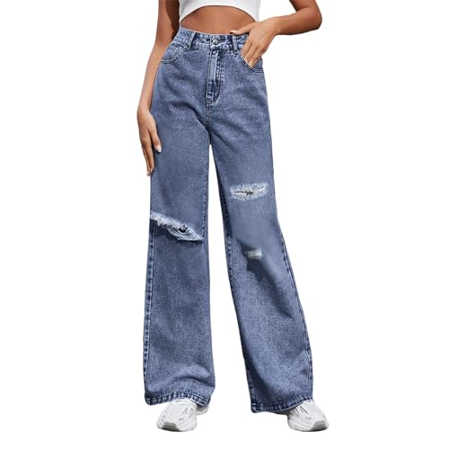 Jeans Damen Baggy Y2k Boyfriend Jeanshose Low Waist Hip Hop Straight Vintage Denim Hose Breites Bein Loose Hosen Locker Streetwear Schlupfjeans Freizeithose von Generic