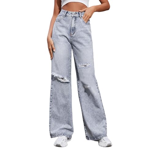 Jeans Damen Baggy Y2k Boyfriend Jeanshose Low Waist Hip Hop Straight Vintage Denim Hose Breites Bein Loose Hosen Locker Streetwear Schlupfjeans Freizeithose von Generic