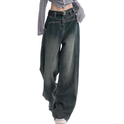 Jeans Damen Baggy Y2k Boyfriend Jeanshose Low Waist Hip Hop Straight Vintage Denim Hose Breites Bein Loose Hosen Locker Streetwear Schlupfjeans Freizeithose von Generic