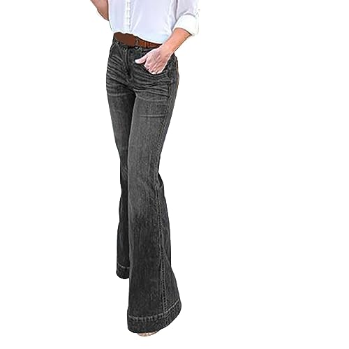 Jeans Damen Stretch Damen-Jeans, Denim-Schlaghose, weites Bein Jeans Damen Weites Bein Schlaghose Jeans Damen (Black, S) von Generic