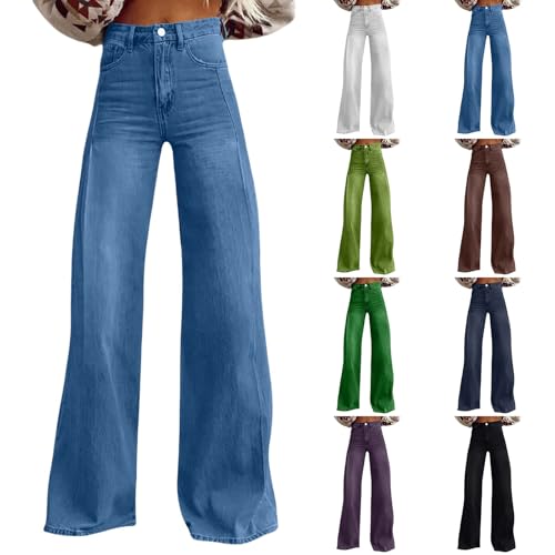 Jeans Damen Weites Bein High Waist, Palazzo Hose Damen Elegant Große Größen Jeanshose Flared Denimhose Oversized Y2K Jeanshosen Jeansoptik Stretchhose Freizeithose Business Bürohosen von Generic