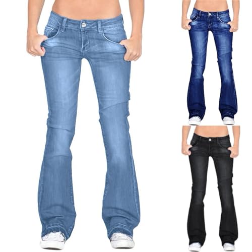 Jeans Damen Y2K Low Waist Schlaghose Damen Flared Jeans Große Größen Bootcut Hosen Slim Fit Pants Mode Streetwear Cargohosen Hip Hop Y2K Retro Jeans Casual Frauen 90's Jeanshose von Generic
