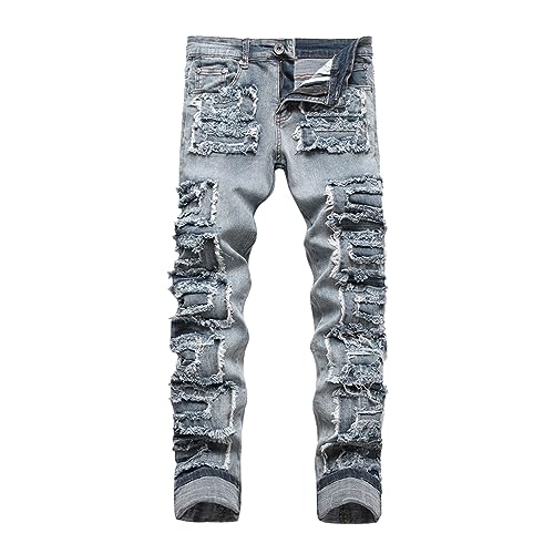 Jeans Herren Regular Fit, Stretch Jeanshose Herren Straight,Hosen Herren Jeans Zerrissene Slim Fit Herrenjeans Lässig Stylischer Hose Streetwear Stretchjeans Basic Pants Skinny Trousers für Männer von Generic