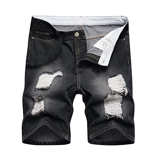 Jeans Herren Regular Fit Shorts Vintage Distressed Jeansshorts Denim Stretch Freizeithose Sommer Jeanshose Große Größen Kurz Hose Destroyed Jeanshosen mit Taschen Cargohose für Männer von Generic