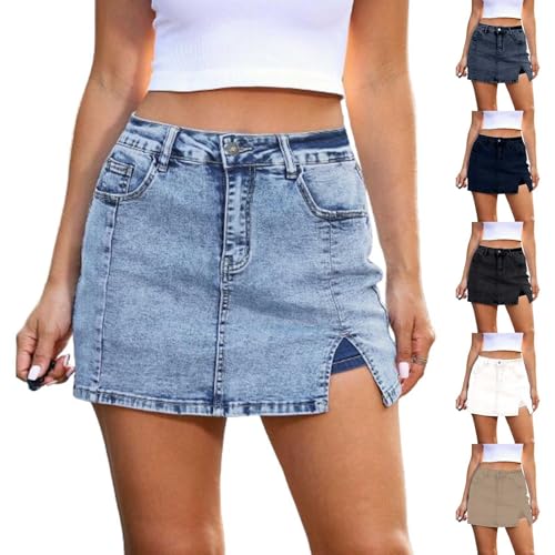 Jeans Hosenrock Damen Sommer - Rock mit Kurz Hose High Waist kurz-Hosen Asymmetrische Culotte-Shorts A-Linien Jeansrock Teenager Mädchen Hotpants Y2K Minirock Stretch Denim-Shorts von Generic