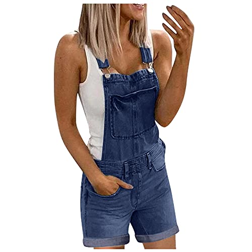 Jeans Jumpsuit Damen Sommer Kurz - Latzhose Damen Arbeitshose- Denim Overall Damen mit Löchern Taschen Jeanshose Romper Lässig Slim Fit Einteiliger Kurze Hose Jumpsuits für Frauen Teenager Mädchen von Generic