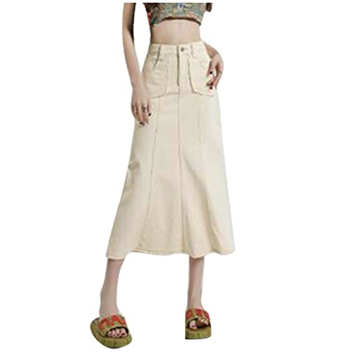 Jeans Rock Damen Midi, Midirock mit Taschen, Jeansrock Blau Beige Lang High Waist Lässig Röcke A Linie Langer Wickelrock für Frauen Skirt Denim Freizeitrock Einfarbig Herbstrock Elegant Jeans Rock Damen Midi, Midirock mit Taschen, Jeansrock Blau Beige Lang High Waist Lässig Röcke A Linie Langer Wickelrock für Frauen Skirt Denim Freizeitrock Einfarbig Herbstrock Elegant von Generic