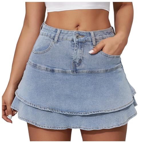 Jeans Rock Damen Sommer Kurze Hose mit Taschen Shorts Skirt Sommerrock Jeansrock Enger Minirock Tasche Hüftrock A-Linie von Generic